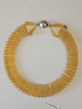 Vintage Sent Murano Yellow Satin Art Glass Collar Necklace Modernist MCM 15"